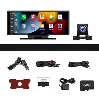 Wireless CarPlay & Android Auto Stereo – 10.26" Touchscreen with Dash Cam, GPS, WiFi, Backup Camera & 2.5K Dual Lens DVR