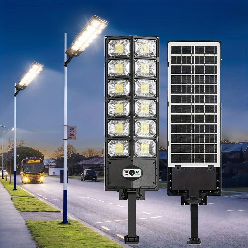 504-LED Solar Motion Sensor Light – Remote Control, 3 Lighting Modes + SOS Flash, Fold-Out Wall Bracket, Cool White