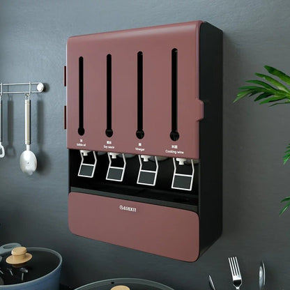 Wall Mounted Condiment Dispenser - Kitchen Shelf Wall Mounted Spice Rack Multifunctional