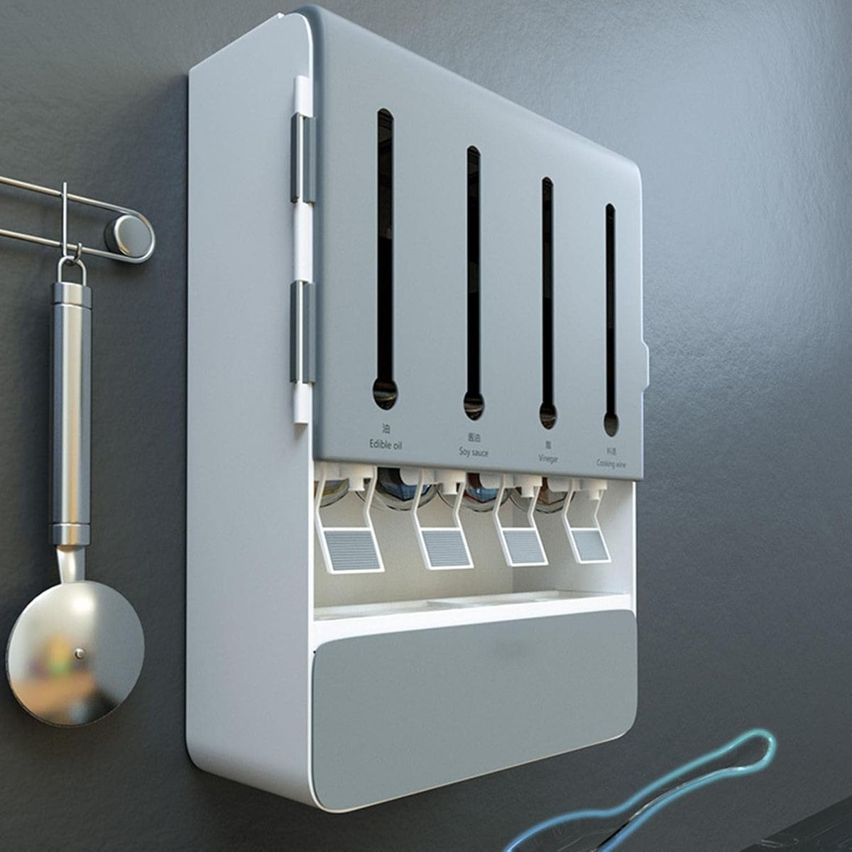 Wall Mounted Condiment Dispenser - Kitchen Shelf Wall Mounted Spice Rack Multifunctional
