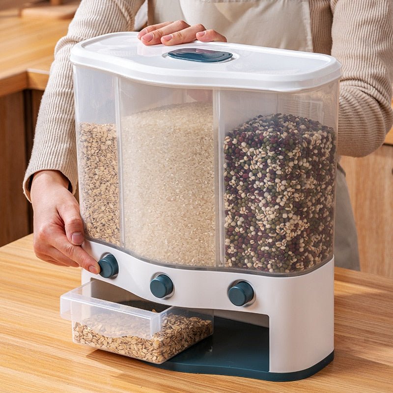 Wall-Mounted Dry Food Dispenser - 6/3 Grid Cereal Dispenser Kitchen Storage Organizer