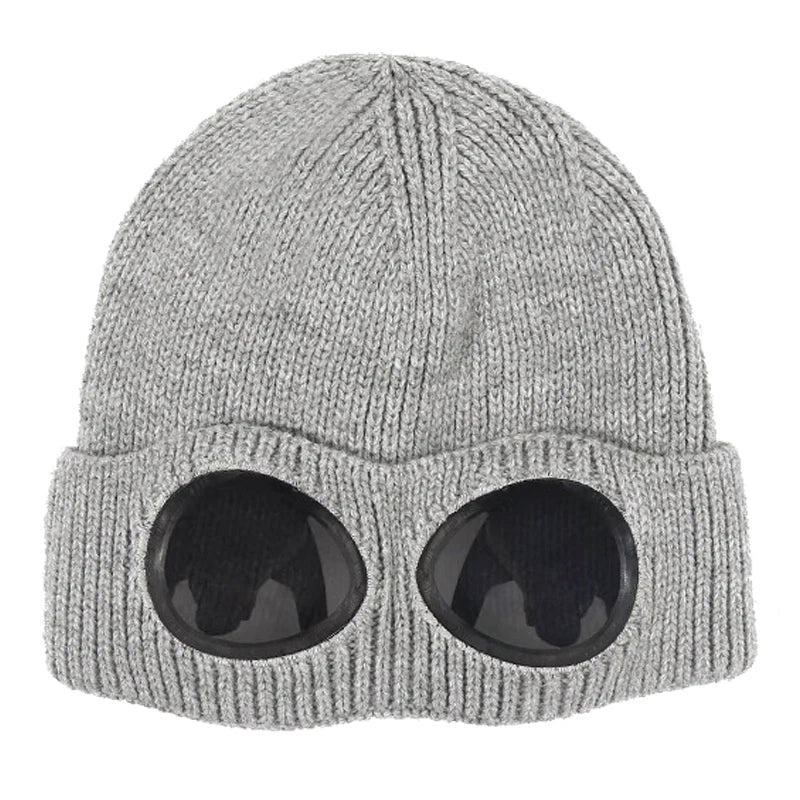 Warm Knitted Beanie With Goggle and Ear Protection – Insulated, Curled Edge, Perfect for Skiing and Winter Outdoor Adventures