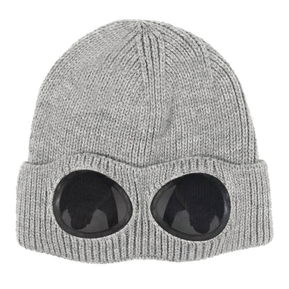 Warm Knitted Beanie With Goggle and Ear Protection – Insulated, Curled Edge, Perfect for Skiing and Winter Outdoor Adventures