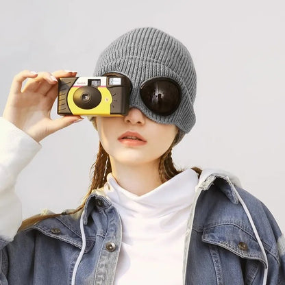 Warm Knitted Beanie With Goggle and Ear Protection – Insulated, Curled Edge, Perfect for Skiing and Winter Outdoor Adventures