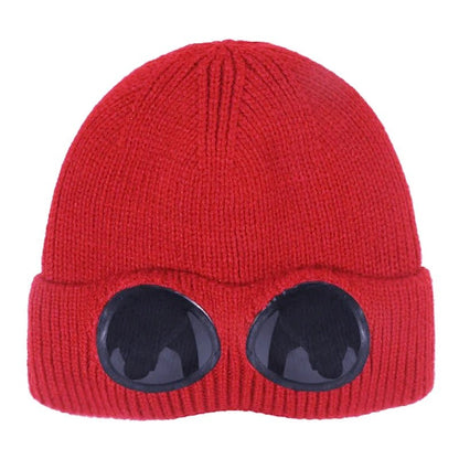 Warm Knitted Beanie With Goggle and Ear Protection – Insulated, Curled Edge, Perfect for Skiing and Winter Outdoor Adventures