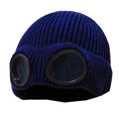 Warm Knitted Beanie With Goggle and Ear Protection – Insulated, Curled Edge, Perfect for Skiing and Winter Outdoor Adventures