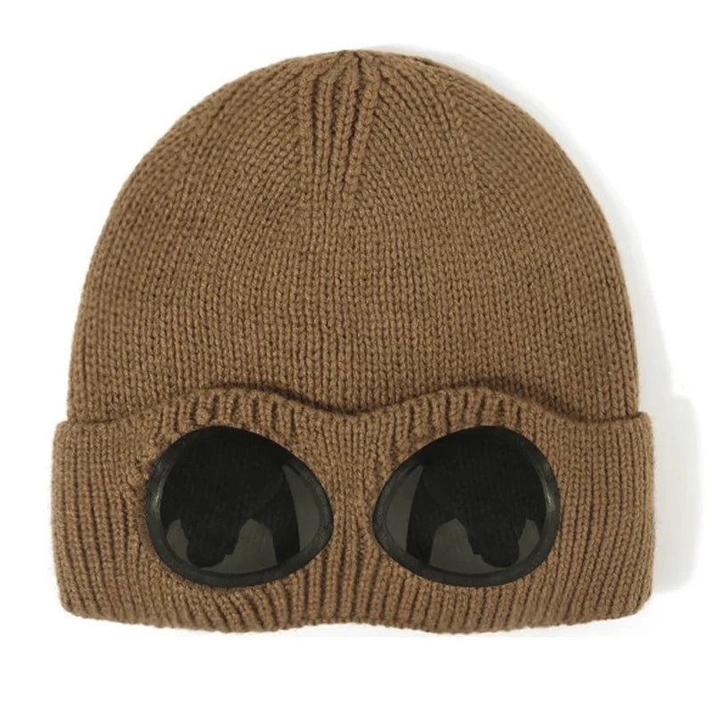 Warm Knitted Beanie With Goggle and Ear Protection – Insulated, Curled Edge, Perfect for Skiing and Winter Outdoor Adventures