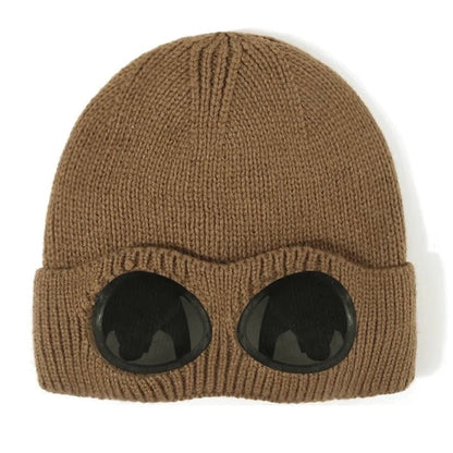 Warm Knitted Beanie With Goggle and Ear Protection – Insulated, Curled Edge, Perfect for Skiing and Winter Outdoor Adventures