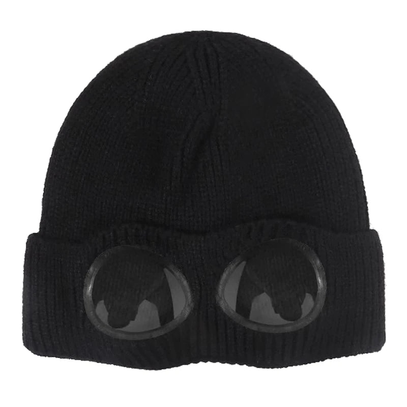 Warm Knitted Beanie With Goggle and Ear Protection – Insulated, Curled Edge, Perfect for Skiing and Winter Outdoor Adventures
