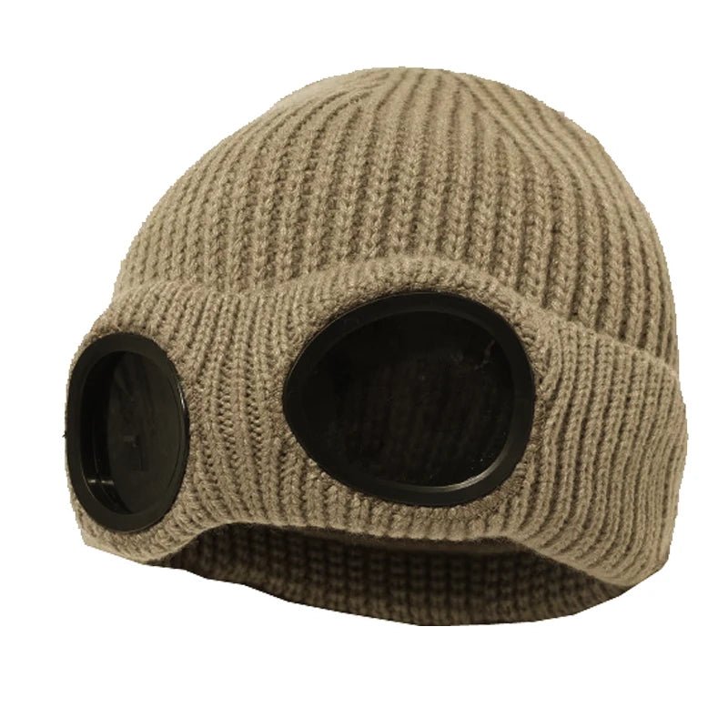Warm Knitted Beanie With Goggle and Ear Protection – Insulated, Curled Edge, Perfect for Skiing and Winter Outdoor Adventures