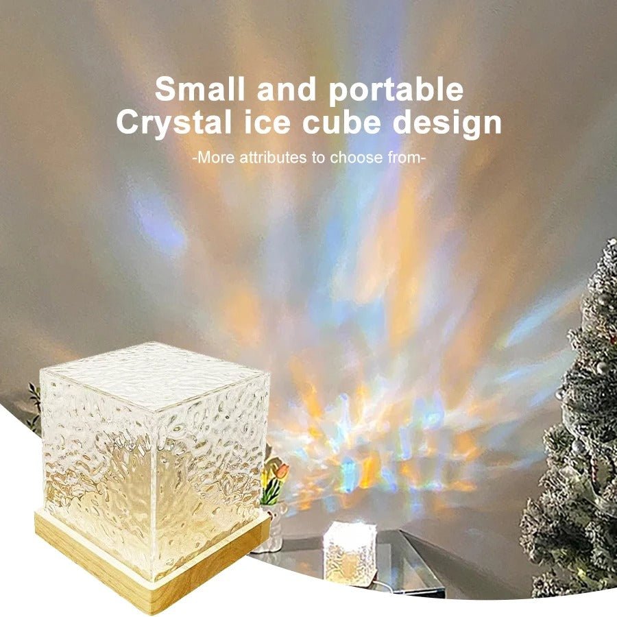 Cube Crystal Night Light Projector - Water Ripple Lamp | 16 Colors Flame Crystal Lamp for Living Room, Study Room and Bedroom Rotating Light