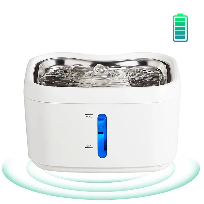 Wireless Cat Water Fountain with App – 3000mAh Battery, Motion Sensor & Stainless Steel Tray for Multi-Pet Homes