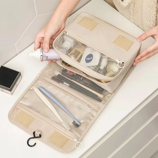 Waterproof Travel Makeup Bag – Hanging Toiletry Organizer with Hook