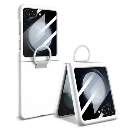 Liquid Silicone Ring Holder Phone Case for Samsung Galaxy Z Flip Series – Shockproof, Glass Screen Film, Durable 2-in-1 Design