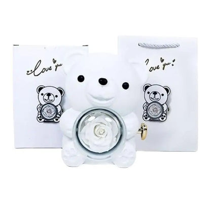 Eternal Rose Teddy Bear Necklace –  Personalized Engraved Name with Rotating Rose Jewelry Box for Her