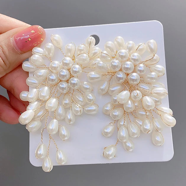 Elegant Imitation Pearl Flower Earrings – Luxury Handmade Bridal Jewelry for Weddings, Parties, and Timeless Sophisticated Style