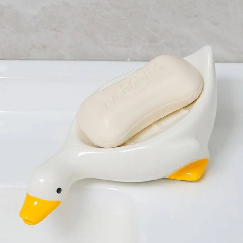 Duck Soap Dish – Self - Draining Ceramic Holder for Bathroom & Kitchen