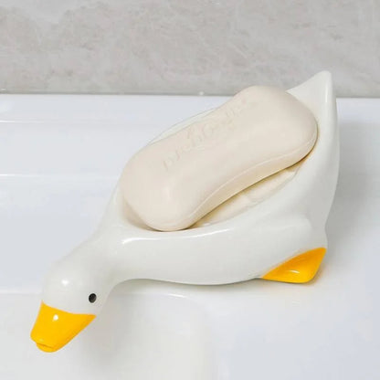Duck Soap Dish – Self - Draining Ceramic Holder for Bathroom & Kitchen