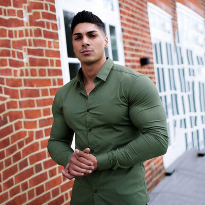 Men’s Super Slim Fit Plain Shirt – Long Sleeve Casual Button-Up for Business, Social Events, and Daily Sophisticated Style