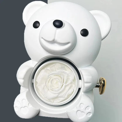 Eternal Rose Teddy Bear Necklace –  Personalized Engraved Name with Rotating Rose Jewelry Box for Her