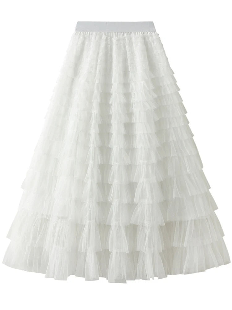 Layered High Waist Ruffles Pink Tulle Skirt – Vintage-Inspired Maxi Skirt for Romantic, Feminine Outfits Anytime