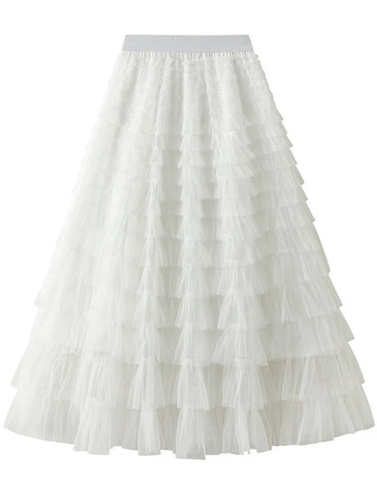 Layered High Waist Ruffles Pink Tulle Skirt – Vintage-Inspired Maxi Skirt for Romantic, Feminine Outfits Anytime