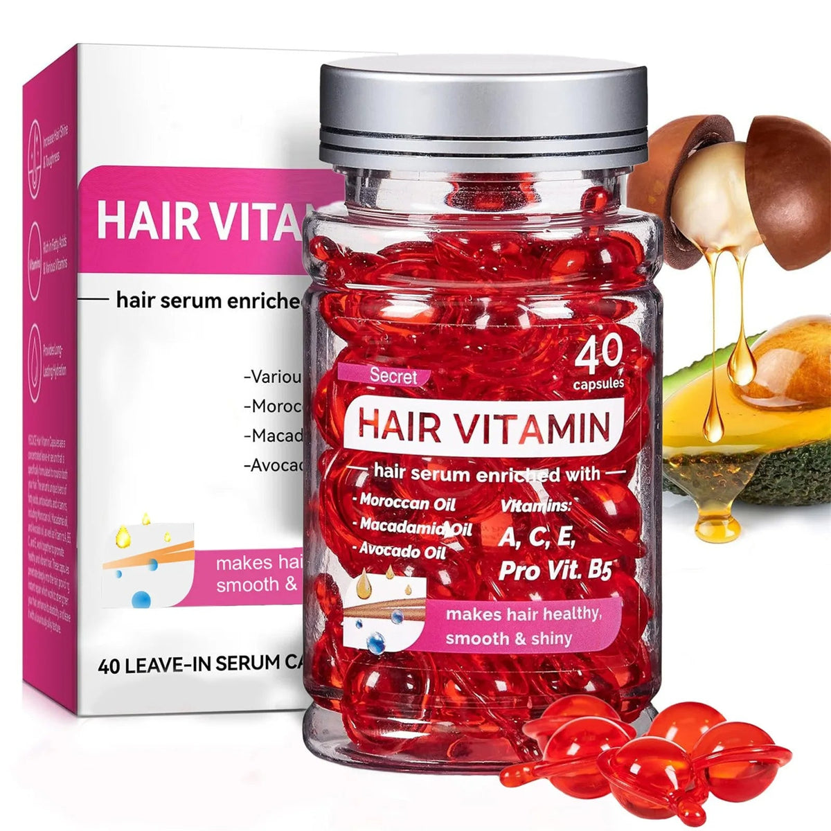 Intensive Moroccan Keratin Leave-In Conditioner Capsules – Moisturizing Hair Repair with Avocado, Jojoba & Argan Oils for Frizz-Free Shine