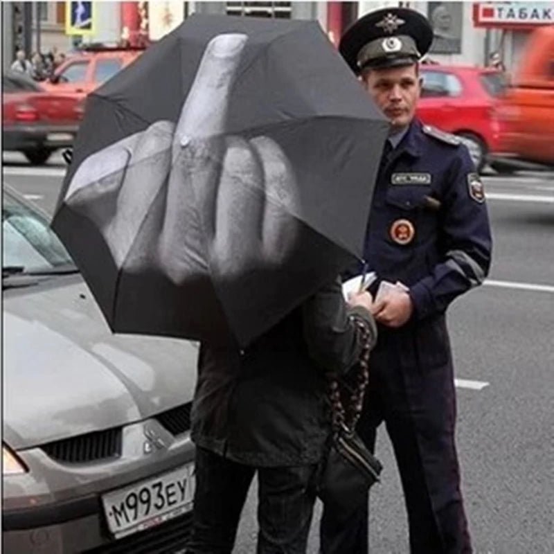 Windproof Folding Umbrella – Bold Middle Finger Design for Women & Men