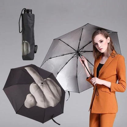 Windproof Folding Umbrella – Bold Middle Finger Design for Women & Men