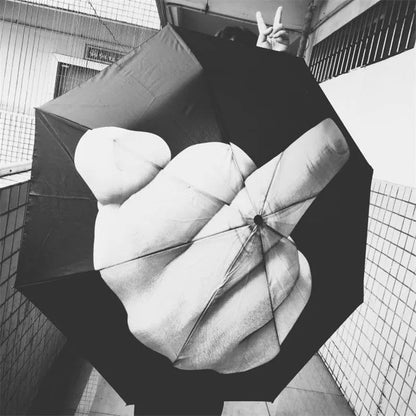 Windproof Folding Umbrella – Bold Middle Finger Design for Women & Men