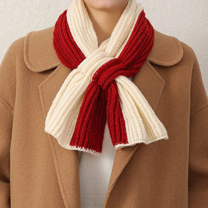 Korean Knitted Cross Patchwork Scarf – Cozy & Stylish Winter Warmth for Women