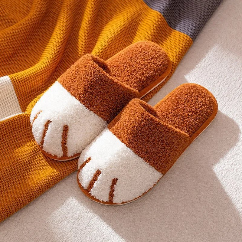 Winter Cat Paw Fur Indoor Slippers – Cozy & Cute Plush, Warm, and Mute Indoor Slides for Women, Perfect for Winter Comfort