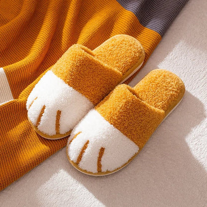 Winter Cat Paw Fur Indoor Slippers – Cozy & Cute Plush, Warm, and Mute Indoor Slides for Women, Perfect for Winter Comfort