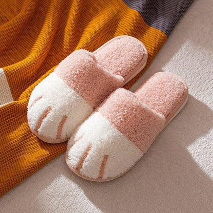 Winter Cat Paw Fur Indoor Slippers – Cozy & Cute Plush, Warm, and Mute Indoor Slides for Women, Perfect for Winter Comfort