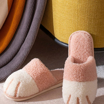 Winter Cat Paw Fur Indoor Slippers – Cozy & Cute Plush, Warm, and Mute Indoor Slides for Women, Perfect for Winter Comfort