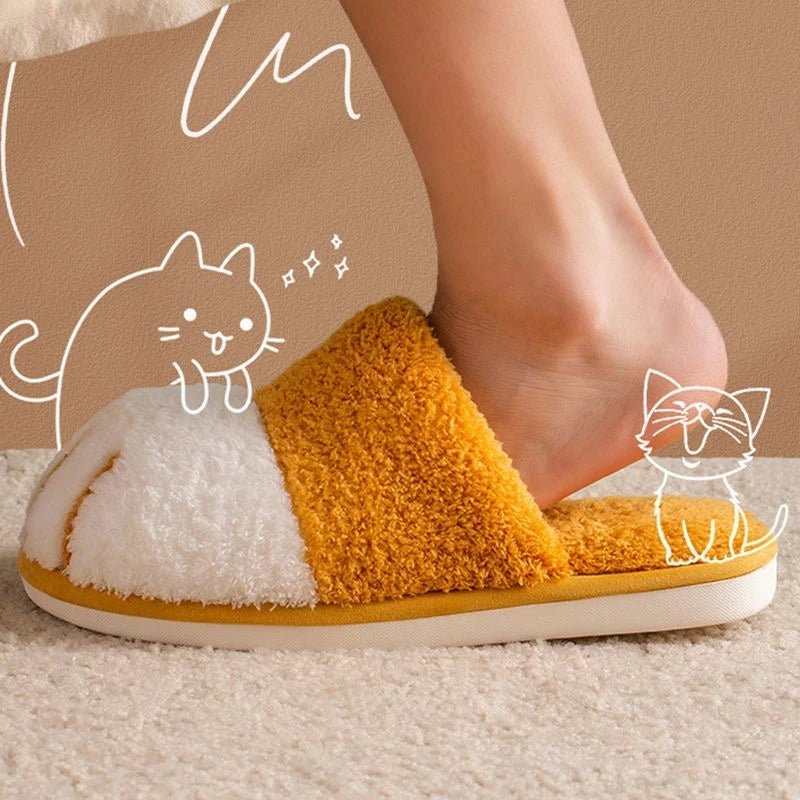 Winter Cat Paw Fur Indoor Slippers – Cozy & Cute Plush, Warm, and Mute Indoor Slides for Women, Perfect for Winter Comfort