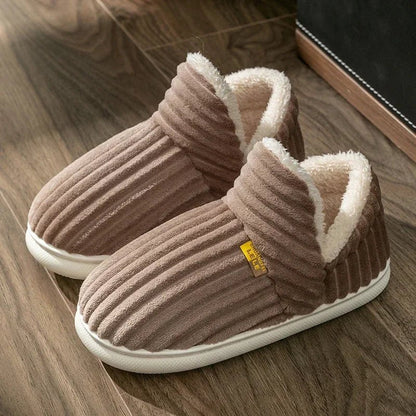 Winter Couple Cotton Slippers – Plush Wrap Heels, Non-Slip Warm Cotton Flip-Flops for Women & Men, Perfect for Home Comfort