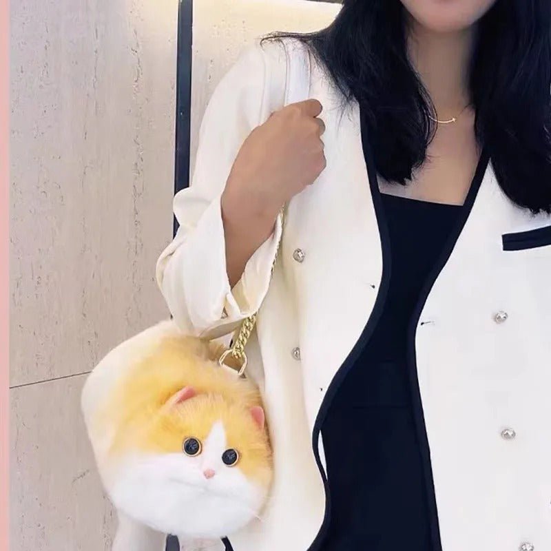 Winter Plush Realistic Cat Purse - Cat Shaped Shoulder Bag for Women