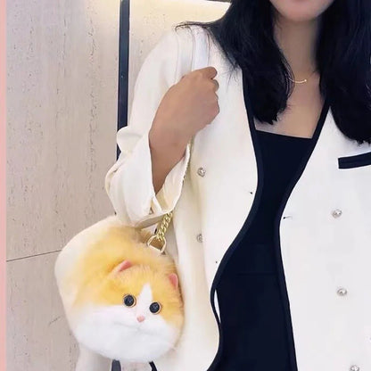 Winter Plush Realistic Cat Purse - Cat Shaped Shoulder Bag for Women