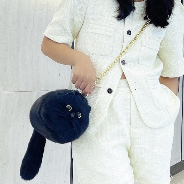Winter Plush Realistic Cat Purse - Cat Shaped Shoulder Bag for Women