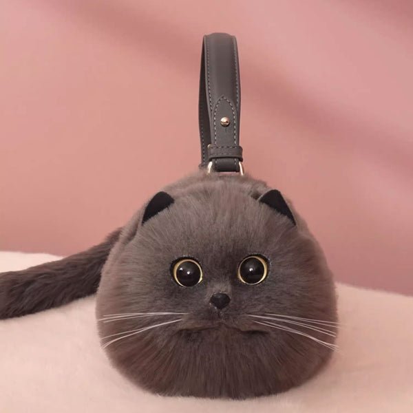 Winter Plush Realistic Cat Purse - Cat Shaped Shoulder Bag for Women