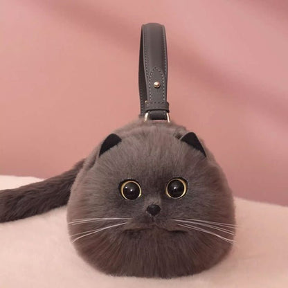 Winter Plush Realistic Cat Purse - Cat Shaped Shoulder Bag for Women