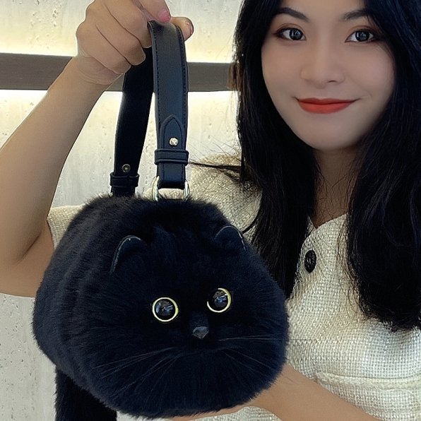 Winter Plush Realistic Cat Purse - Cat Shaped Shoulder Bag for Women