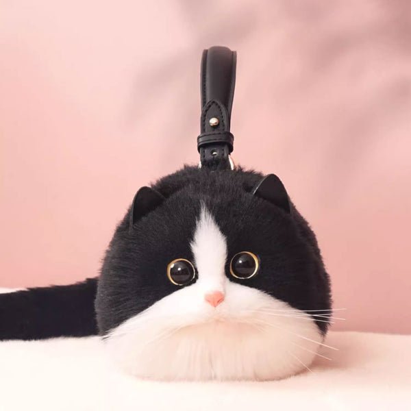 Winter Plush Realistic Cat Purse - Cat Shaped Shoulder Bag for Women