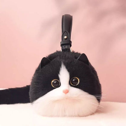 Winter Plush Realistic Cat Purse - Cat Shaped Shoulder Bag for Women