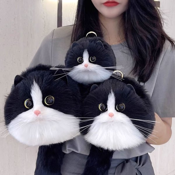 Winter Plush Realistic Cat Purse - Cat Shaped Shoulder Bag for Women