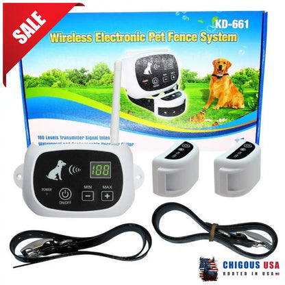 Wireless Dog Fence Collar System With 2 Collars Pet Containment Systems