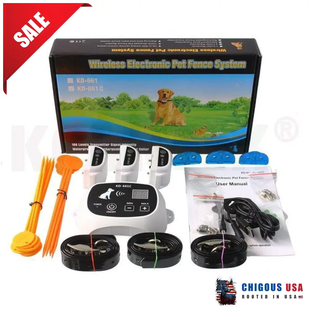 Wireless Dog Fence Collar System With 3 Collars Pet Containment Systems