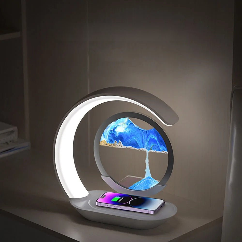 Wireless Quicksand Table Lamp – A Mesmerizing Hourglass Night Light with USB Wireless Charging. The Perfect Blend of Art & Function for Relaxing Office & Room Décor
