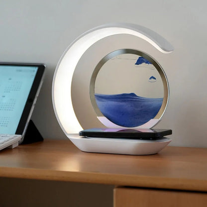 Wireless Quicksand Table Lamp – A Mesmerizing Hourglass Night Light with USB Wireless Charging. The Perfect Blend of Art & Function for Relaxing Office & Room Décor